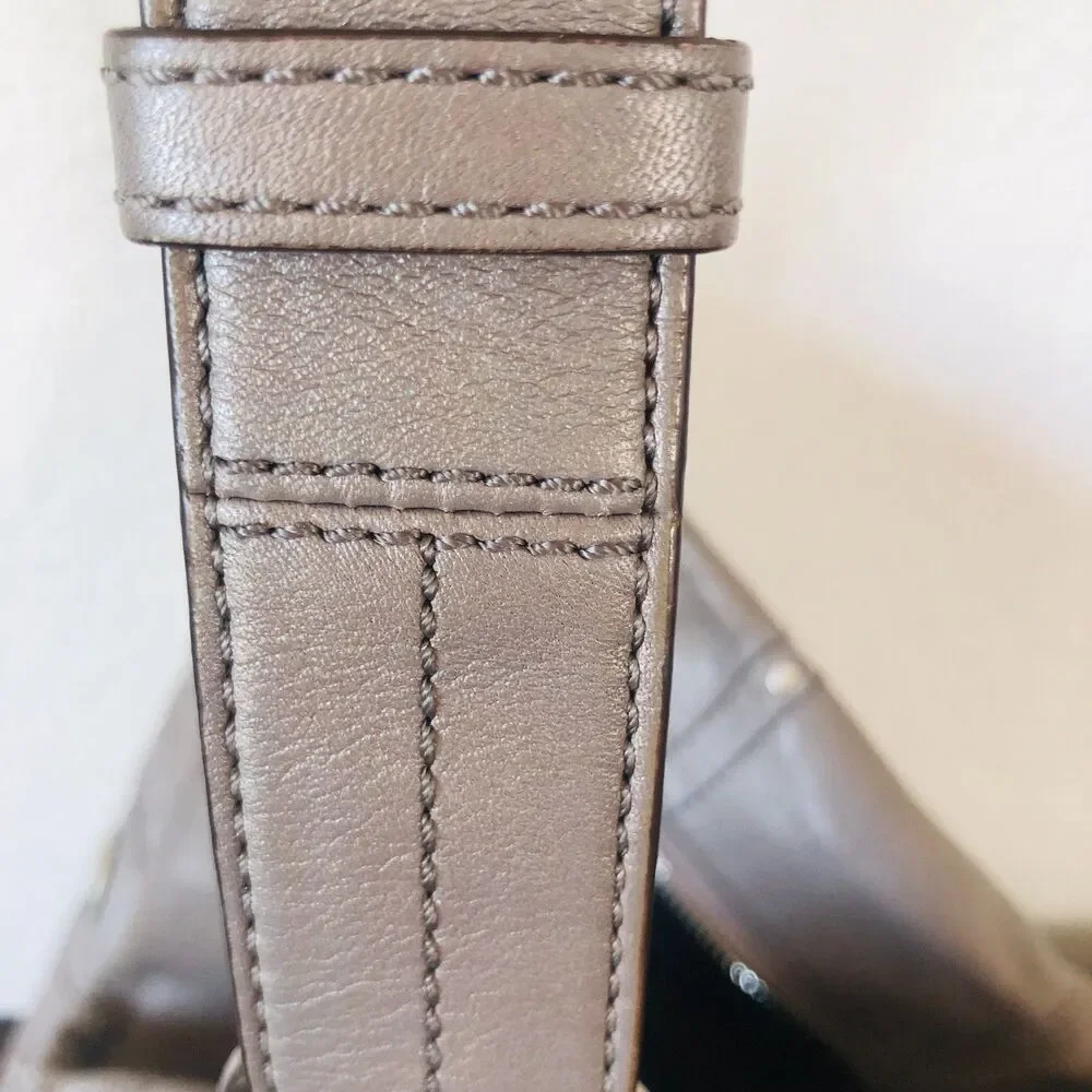 Coach Gunmetal Gray Leather Studded Embossed Hobo Shoulder Bag F16178